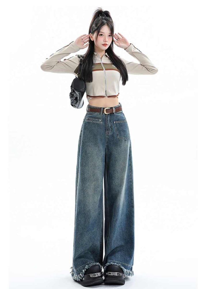 christmas outfit JazzHer Women Light Blue Y2k Baggy Jeans Japanese 2000s Style Oversize Tassel Denim Trousers Harajuku Vintage Jean Pants Trashy Clothes