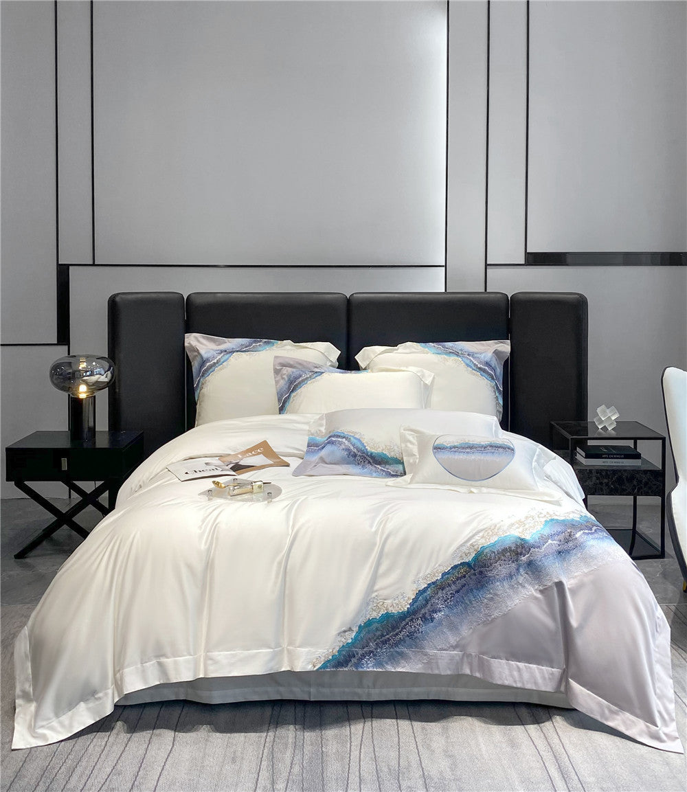 JazzHer Long staple cotton mountain and sea embroidery four piece set of pure cotton simple contrasting color bedding