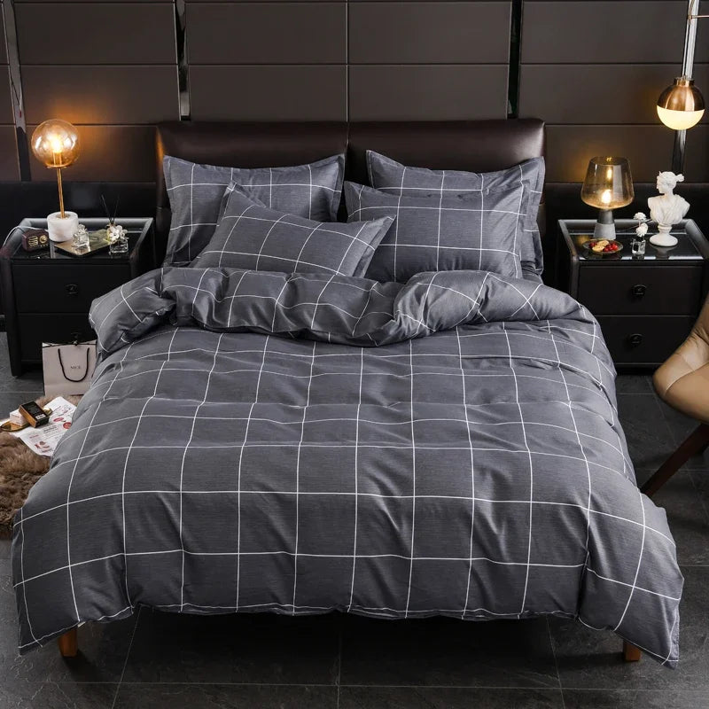 JazzHer Grey Geometric Pattern Duvet Cover Four set series for Adults Teens Polyester Bedding Set with Zip Closure Comforter Covers