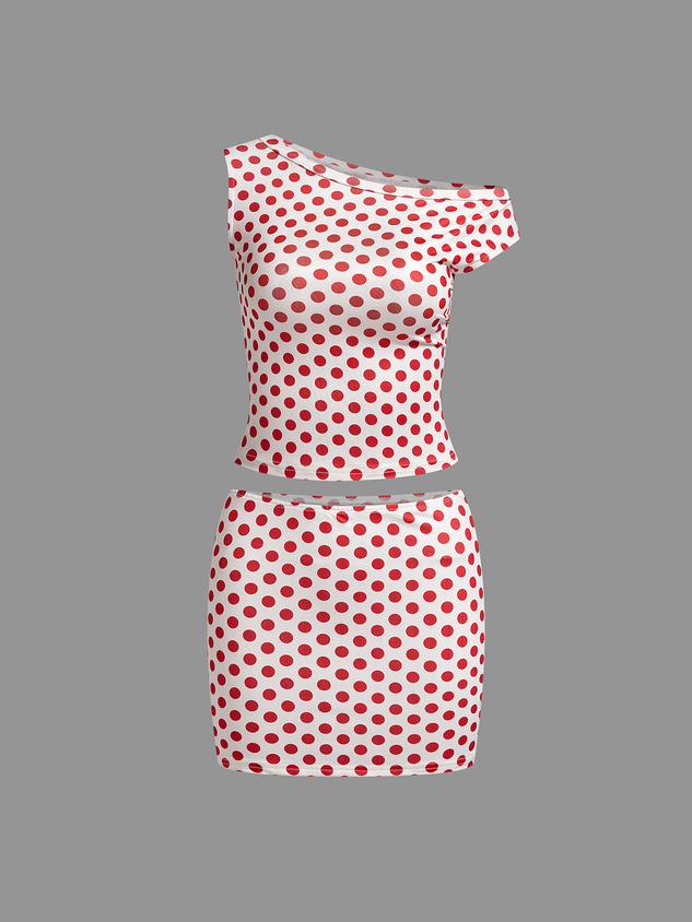 JazzHer 2024 New Jersey Polka Dots Top With Skirt Two-Piece Set