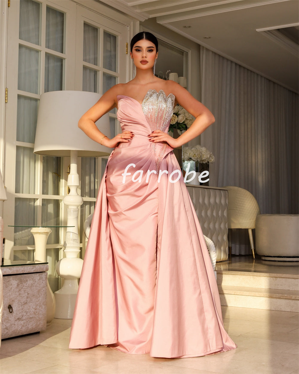 JazzHer Customized Intricate Casual Pleat Draped Beading Sequined A-line Strapless Long Dresses Bespoke Occasion Dresses Elegant Formal (PRE-ORDER)