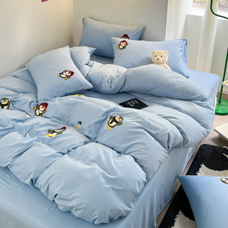 JazzHer Cookie Dog Embroidery Bedding Set Twin Queen Duvet Cover Set Pillowcases for Adult Kids Bed Flat Sheet Cute Quilt Cover Kawaii