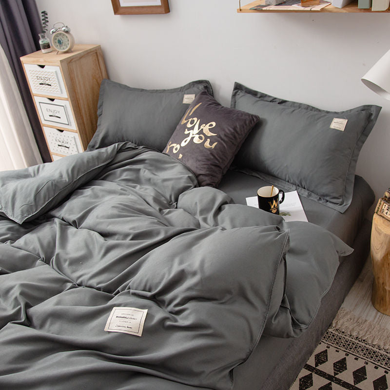 JazzHer Nordic Bedding Set Simple Flat Sheets Duvet Quilt Cover Pillowcase Bed Linen for Single Queen Full Size Solid Home Textiles