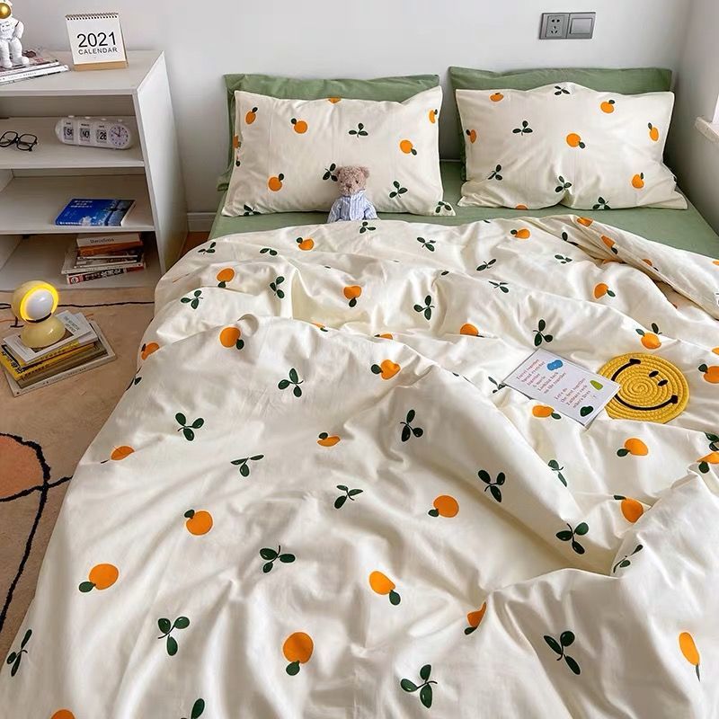 JazzHer 2024 Cherry Cute Bedding Set Flat Sheet Pillowcases No Filler Ins Spring Kids Audlt Single Full Size Home Hotel Bed Linens