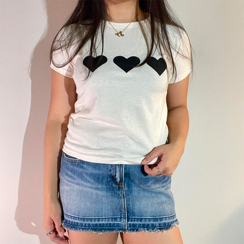 JazzHer Y2K Aesthetic Heart Print Women's T-Shirt Punk Emo Girls Harajuku Fashion Sexy Crop Tops vintage Gothic Cute Baby Tee Streetwear