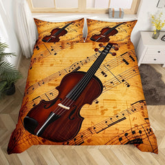 JazzHer Violin Theme Duvet Cover Set Queen Size Music Notes Bedding Set 3pcs For Women Men Xmas Bedroom Decor Violin Music Lover Comfort