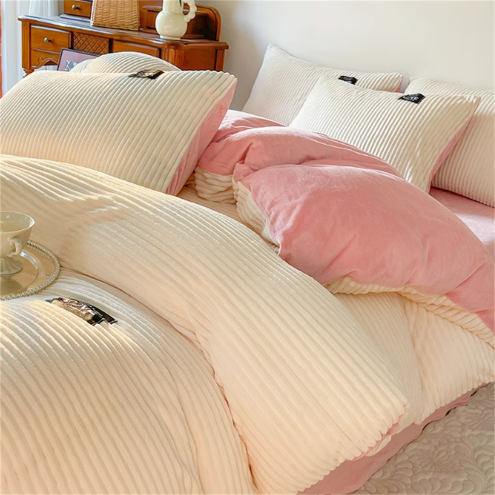 JazzHer Milk Velvet Four-Piece Bedding Set Winter Coral Velvet Double-Sided Plush Quilt Cover Farai Velvet Winter Bedding Set