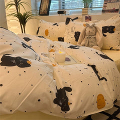 JazzHer Black Cat Pumpkin Bedding Set INS Cartoon Duvet Cover Set Queen King Quilt Cover Soft Bedclothes Flat Bed Sheets Set For Girls