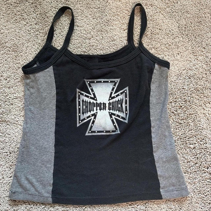 JazzHer Aesthetic Letter Y2K style Crop Top T-shirt Short Sleevle Vest Tees Harajuku Streetwear Suspenders Women Clothes shirt emo