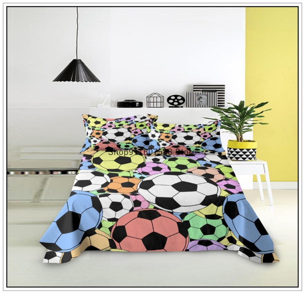 JazzHer Kids Football Bed Sheet Set Sport Game Soccer Printing Bedding ForBoys Soft Polyester Bed Flat Sheet With Pillowcase