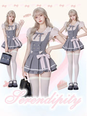 JazzHer 2025 Japanese Sweet Preppy Style Skirt Suit Women Kawaii Slim Striped Blouse + Casual Vest + Cute Bow Mini Skirt 3 Piece Set New