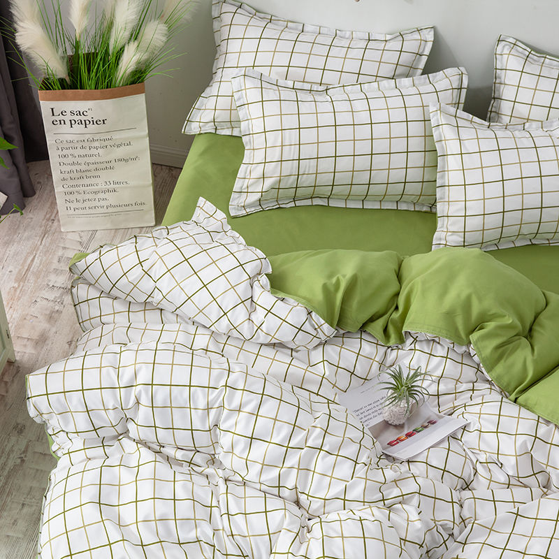 JazzHer Korean Style Bedding Set Twin Queen Size Cute Cream Cherry Duvet Cover Flat Sheet Pillowcase Polyester Boys Girls Bed Linen