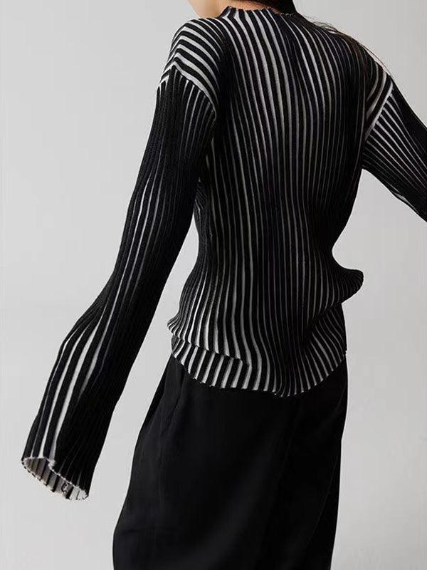 JazzHer 2024 Fall Fashion Black and White Contrast Turtleneck Knit Sweater