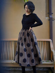 Jazzher Birch Brown Polka Dot Velvet Umbrella Skirt