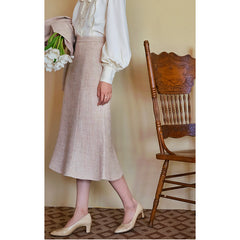 JazzHer 2024 Fall Fashion Pale Pink Lady Tweed Jacket And Mermaid Skirt