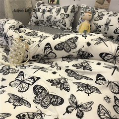 JazzHer Ins Style Fashion Butterfly Bedding Set For Girls Boys Double Size Flat Sheet Duvet Cover Pillowcase Bed Linen Home Textile