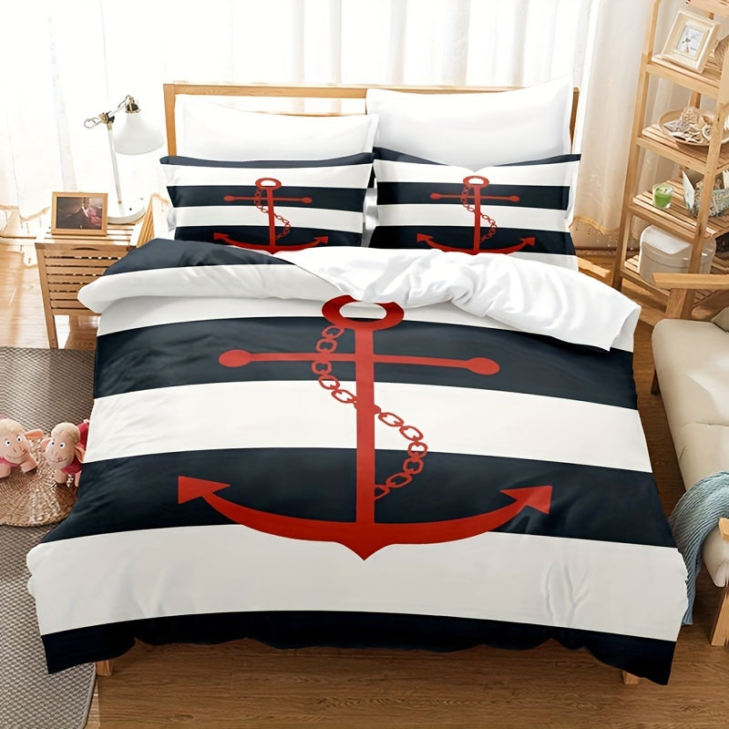 JazzHer 3pcs Duvet Cover Set, Digital Printing Ship's Anchor Bedding Set, Soft Comfortable Duvet Cover, For Bedroom, Guest Room