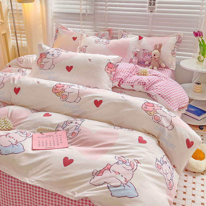 JazzHer Fashion Duvet Cover Set Korean Ins Style 2024 New Flat Sheet Pillowcase No Filler Kids Adult Bedding Kit Twin Queen Bed Linen