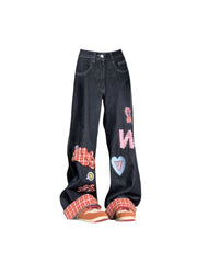 christmas outfit JazzHer Women's Blue Patchwork Baggy Y2k Jeans Harajuku Denim Trousers Streetwear Aesthetic Y2k Jean Pants Vintage 2000s Trashy Clothes