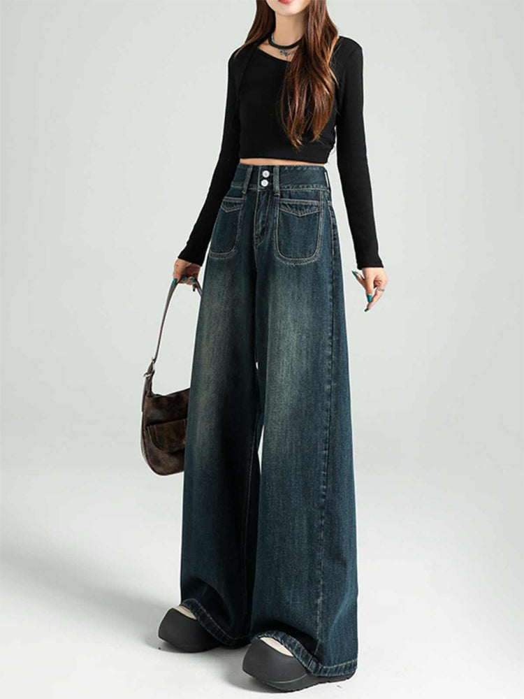 christmas outfit JazzHer Women Dark Blue Baggy Jeans Harajuku Denim Trousers Japanese 2000s Style Y2k Vintage Oversize Wide Leg Jean Pants Trashy Clothes