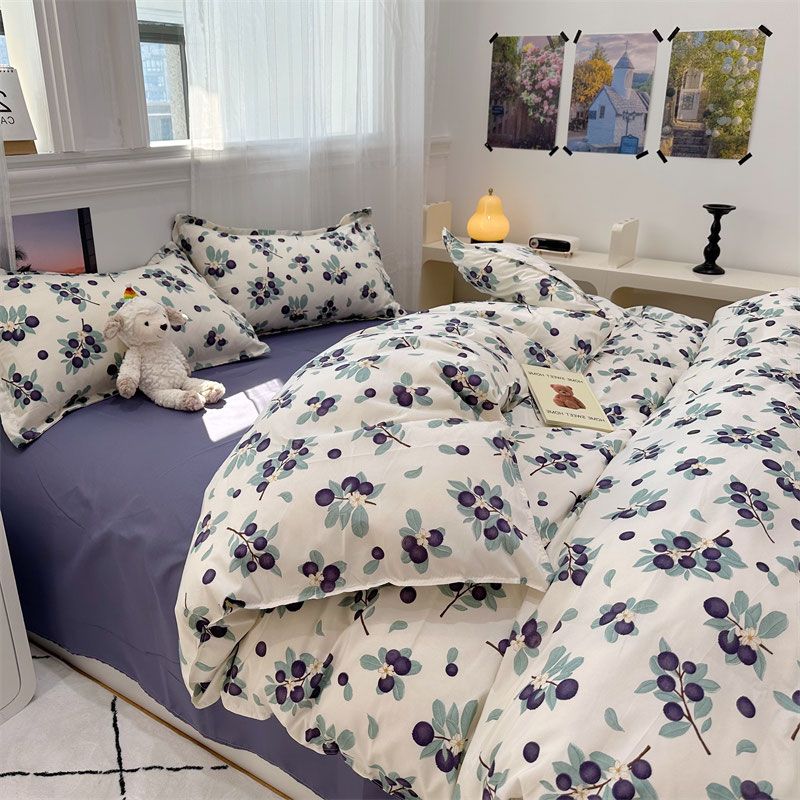 JazzHer Green Floral Bedding Set No Filler Ins Twin Queen Duvet Cover Flat Sheet Pillowcase Girls Adults Fashion Comforter Cover