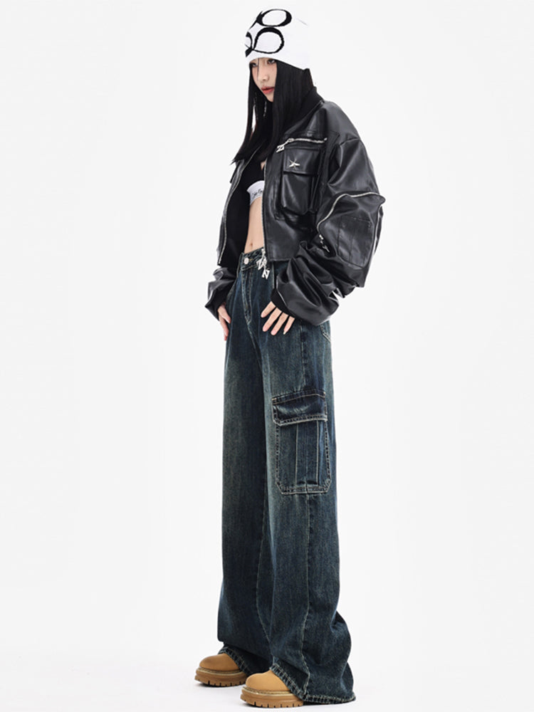 christmas outfit JazzHer Women's Blue Baggy Y2k Cargo Jeans Harajuku Denim Trousers Japanese 2000s Style Oversize Jean Pants Trashy Vintage Clothes 2025