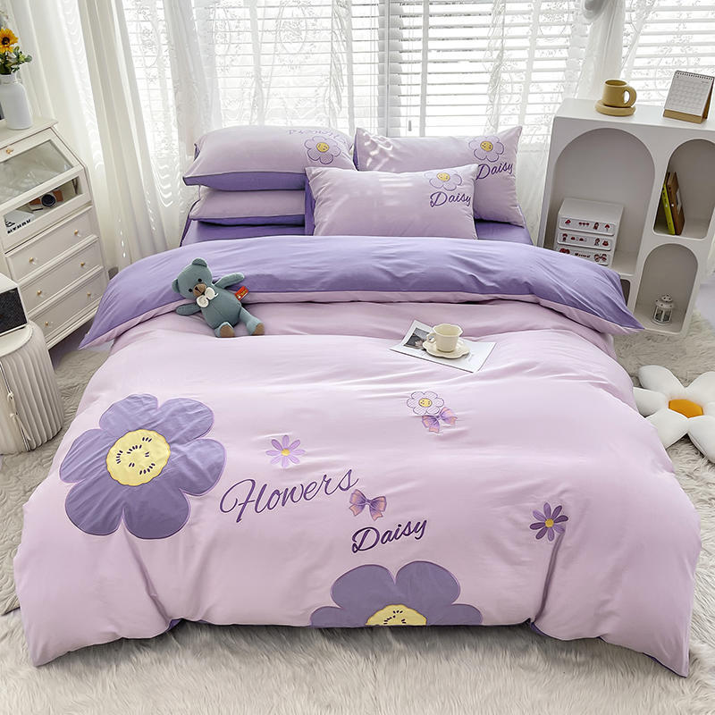 JazzHer Fresh Cotton Affixed Cloth Embroidered Four-Piece Set 100 Pure Cotton Embroidery High-End Children's Bedding Fitted Sheet