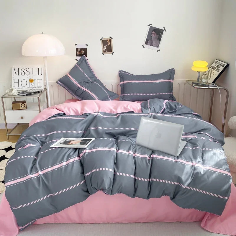 JazzHer Grey Geometric Pattern Duvet Cover Four set series for Adults Teens Polyester Bedding Set with Zip Closure Comforter Covers