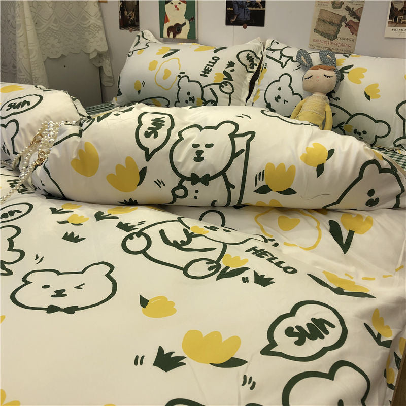 JazzHer Ins Style Fashion Butterfly Bedding Set For Girls Boys Double Size Flat Sheet Duvet Cover Pillowcase Bed Linen Home Textile