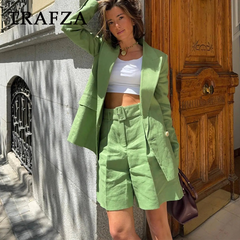 cold weather outfits JazzHer 2024 Spring Summer Office Lady Solid Suits Fashion Streetwear Pockets Shrug Double Breasted Blazers+Zipper Sashes Shorts