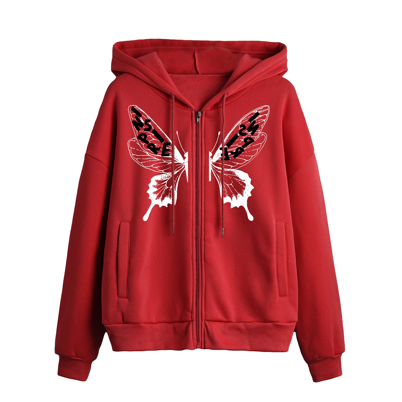 thanksgiving outfit JazzHer Yoawdats Women s Y2K 2024 Fall Casual Hooded Coat Long Sleeve Lucky Butterfly Print Zip Up Hoodie with 2 Pockets Going Out