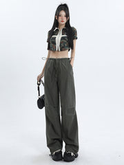 christmas outfit JazzHer Women's Grey Baggy Pants Vintage Y2k Parachute Pants Harajuku Aesthetic Japanese 2000s Style High Waist Trousers 2000s Clothes