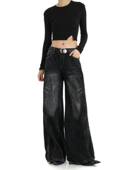 christmas outfit JazzHer Women's Vintage Black Gothic Pants 90s Aesthetic Baggy Denim Trousers Korean 2000s Y2k High Waist Wide Leg Jeans Pippie Clothes