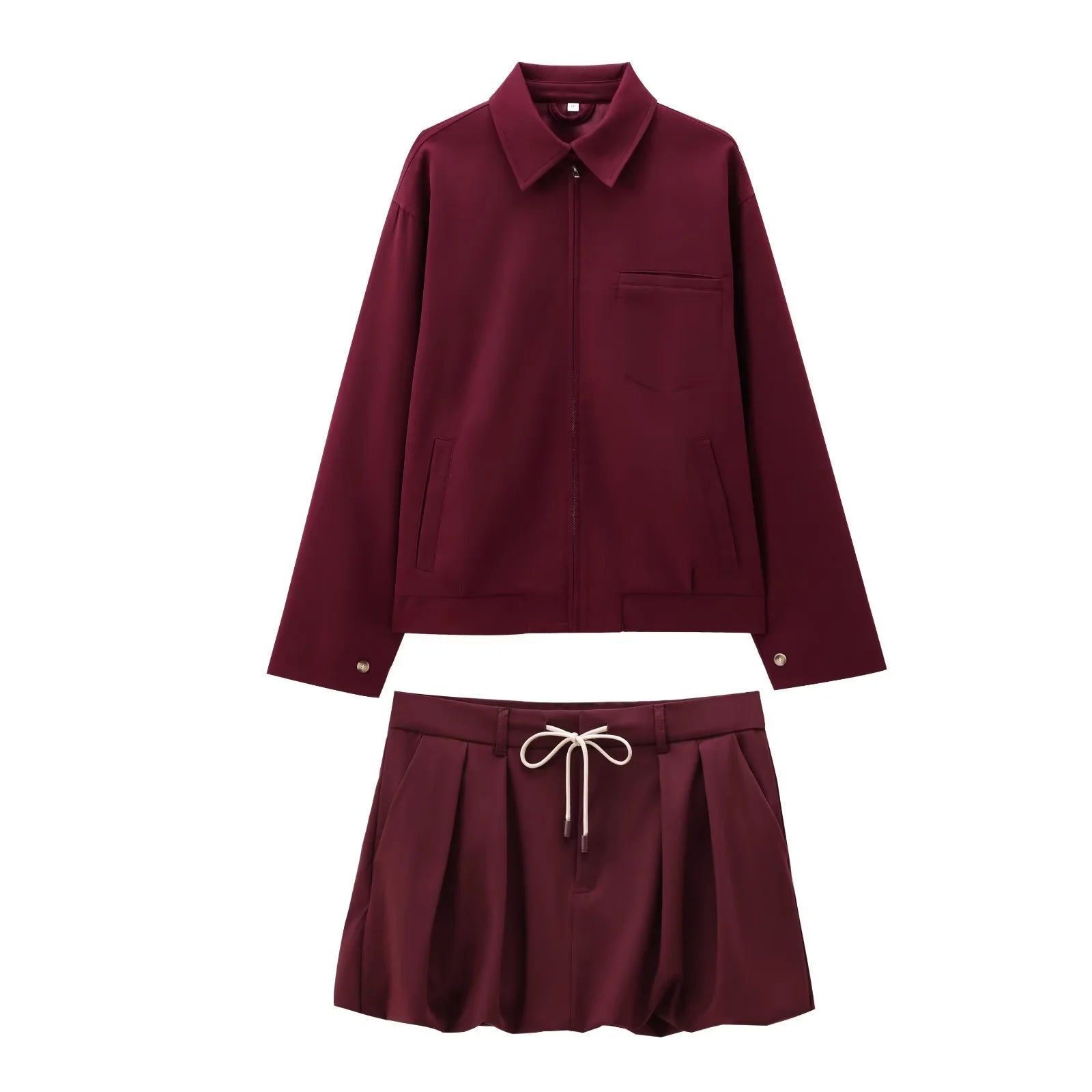 cold weather outfits JazzHer 2024 Autumn Winter Casual Women Suits Fashion Solid Zipper Turn-down Collar Jackets+Chic Drawstring Mini Ladies Skirts