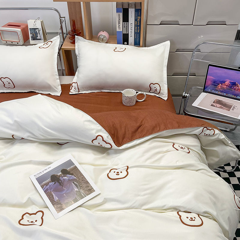 JazzHer Korean Style Duvet Cover Set No Filler Fashion Floral Ins Twin Double Queen Size Boys Girls Flat Sheet Pillowcases Bedding Linen