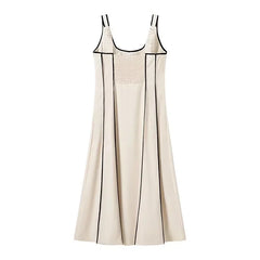 JazzHer Striped Midi Dresses Woman Sleeveless Slip Long Dress Women Backless French Vintage Dress Fashion Summer Dresses