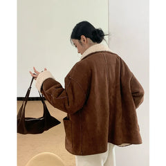 cold weather outfits JazzHer Evertrue 2024 Winter New Style Lamb Wool Integrated Jacket Vintage Loose-Fit Down Jacket 22018 Chinese Genuine Leather Coat