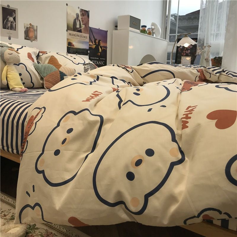 JazzHer Ins Nordic Pastoral Style blue Floral Duvet Cover With Pillow Case Princess Bed Sheet Kids Girls Bedding Set King Queen Cute