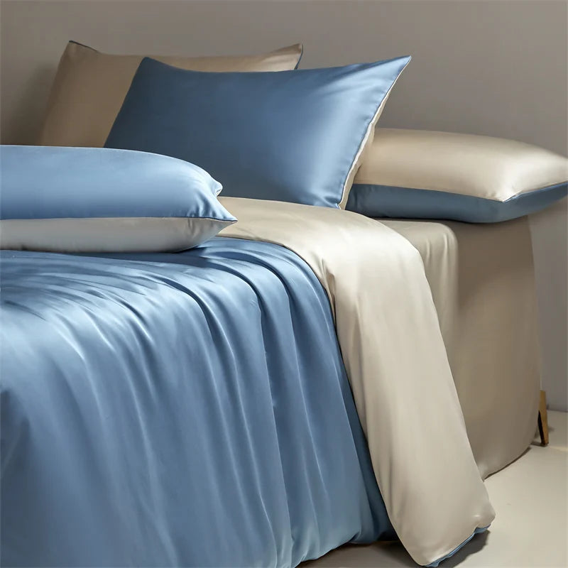 JazzHer Four piece set of natural silk solid color bedding, ice silk smooth nude sleeping bedding