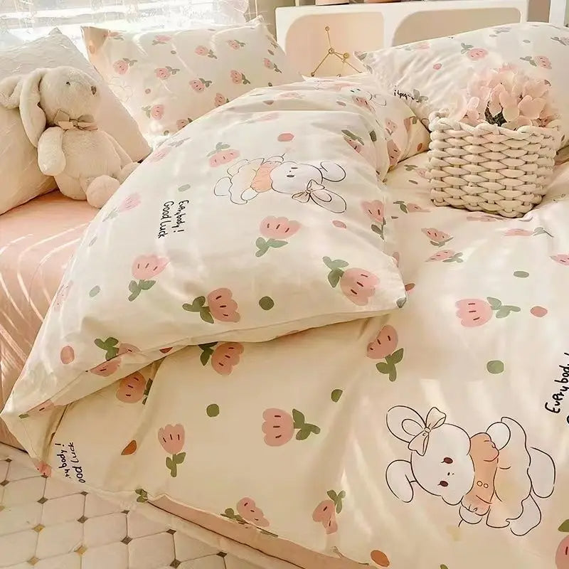 JazzHer Floral Bedding Set with Duvet Cover No Filling Flat Sheet with Pillowcases 2024 New Kids Queen Full Size Boys Girls Bed Linen