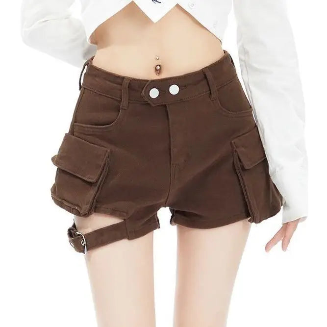 JazzHer Pure Color Y2k Sweet Skirt Women Casual Sexy High Waisted Pockets Jeans Shorts 2025 Summer Korean Fashion Denim Skirt Chic New