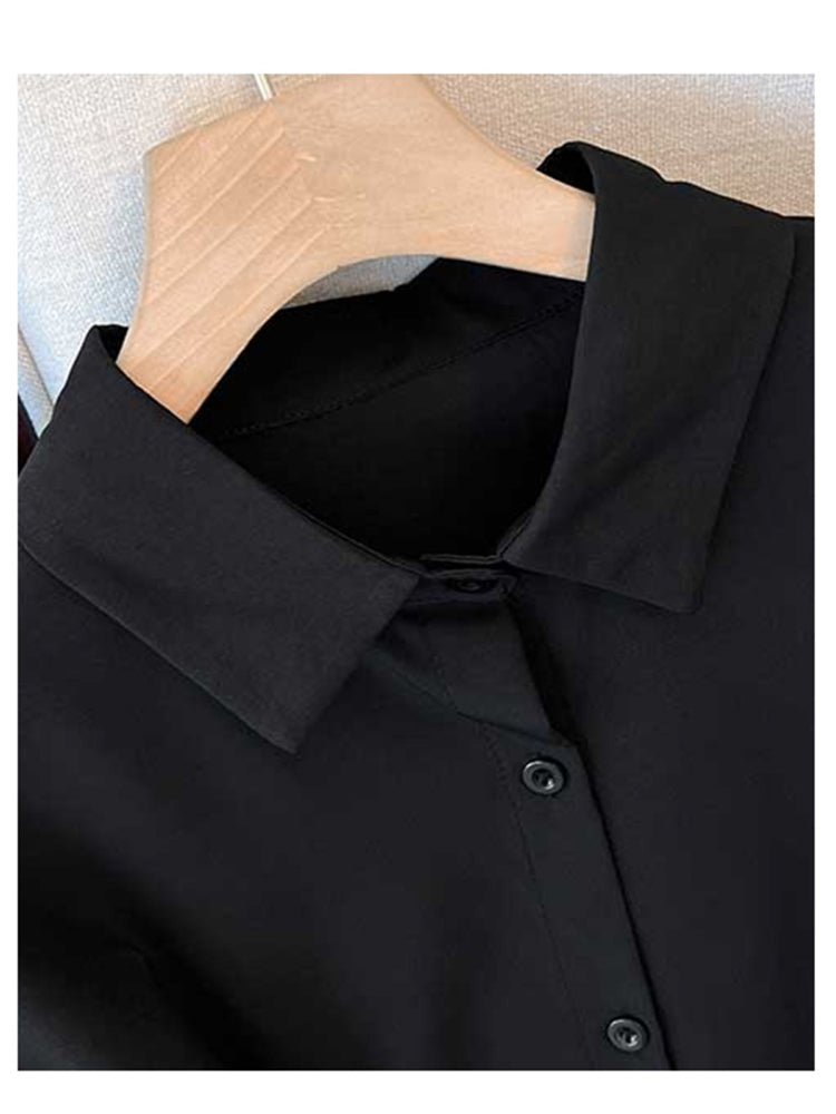 christmas outfit JazzHer Women's Black Gothic Shirts and Blouses Y2k Vintage Harajuku 2000s Elegant Oversize Polo-Neck Long Sleeve Shirts Clothes Summer