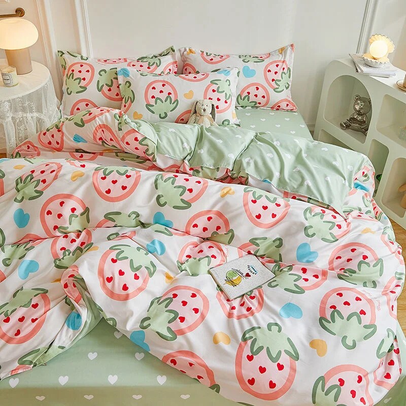 JazzHer Garden Flowers And Cute Rabbit Pattern Duvet Cover Nordic Style Full Size Bedding Sets Queen Double For Girls Gift Pink