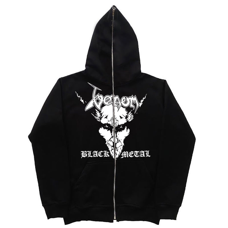 JazzHer Y2K Goth New black loose zipper hoodie men woman American cross head print street Harajuku oversized sweatshirt Y2K punk hoodie