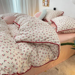 JazzHer Bedding Set  Girls Cherry  Soft Washed Cotton Bed Sheet Queen King Size Duvet Set  Comforter Set Pillowcase Bed Linens