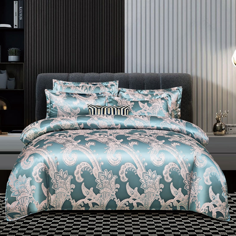 JazzHer High End Jacquard King Size Bedding Set Luxury European Wedding Bedding Sets Queen American Satin Double Duvet Cover Set 220x240