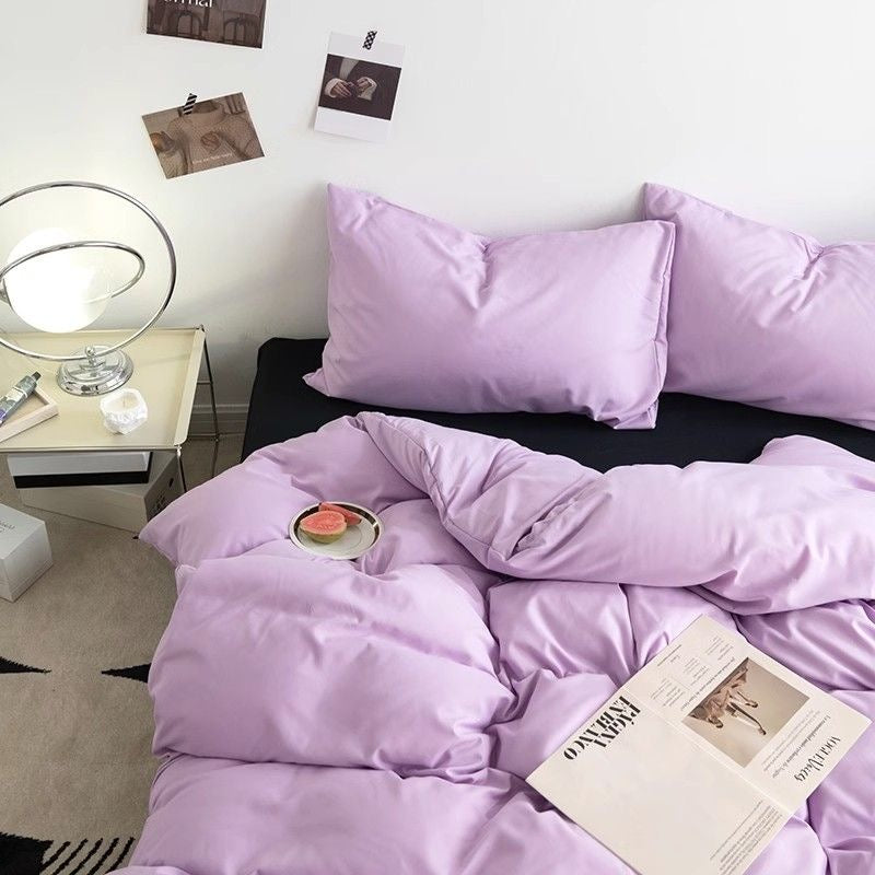 JazzHer New Solid Color Bedding Set Soft Sheet Duvet Cover Pillowcase Girls Women Bed Linen Twin Queen Full Size Fashion Quilt Cover 01