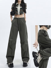 christmas outfit JazzHer Women's Grey Baggy Pants Vintage Y2k Parachute Pants Harajuku Aesthetic Japanese 2000s Style High Waist Trousers 2000s Clothes