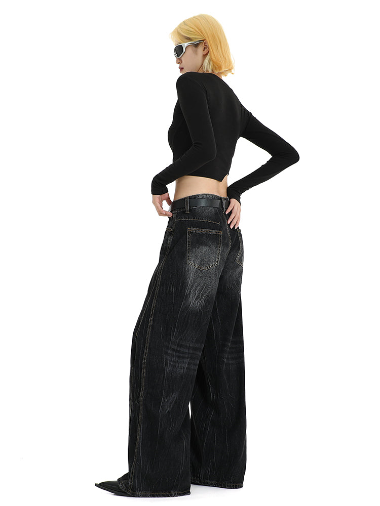 christmas outfit JazzHer Women's Vintage Black Gothic Pants 90s Aesthetic Baggy Denim Trousers Korean 2000s Y2k High Waist Wide Leg Jeans Pippie Clothes