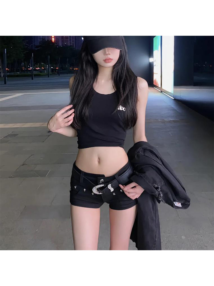 christmas outfit JazzHer Women Goth Black Denim Shorts Low Waist Mini Shorts Y2k 90s Aesthetic Streetwear Korean Vintage Cowboy Shorts Emo 2000s Clothes